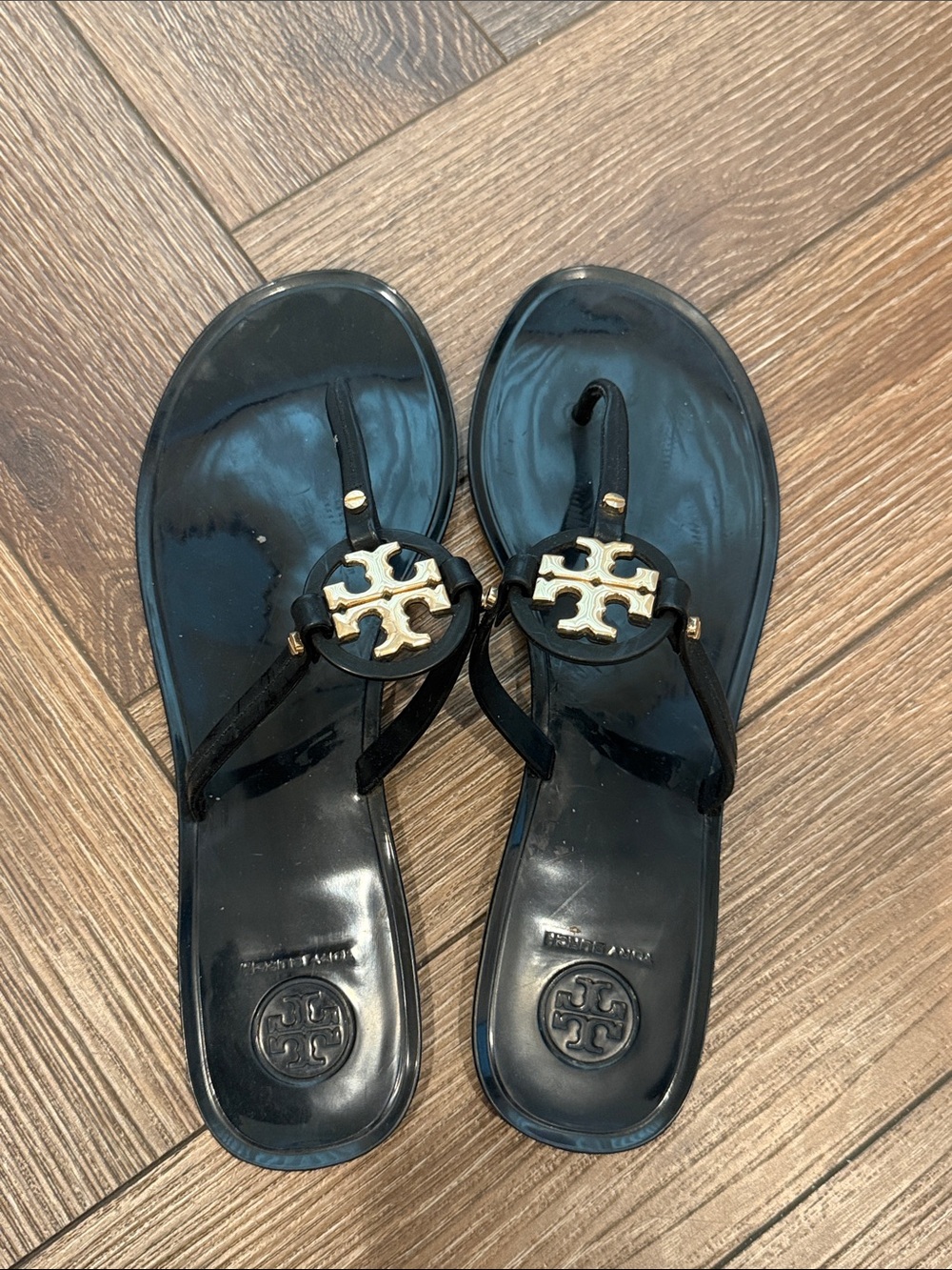 Tory Burch Black Sandal with Gold Logo Medallions